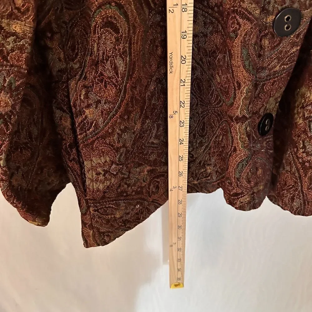 Habitat Burgundy Paisley Upholstery Artsy Boho Button Up Blazer‎ Pockets Size XL